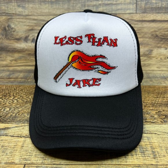 Less Than Jake Mens Trucker Hat Black Snapback Ska Punk Band Retro Logo Ball Cap - Picture 2 of 8